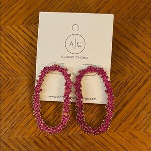Pink Beaded Hoop Earrings by Accessory Conciergg